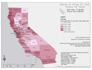Prop 37 Voter Map created with ArcGIS